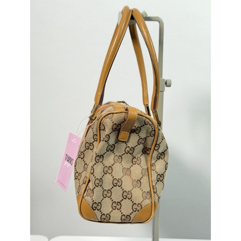GUCCI Mini Boston Bag Shoulder Bag Canvas Beige Sherry Line Authentic Ladies0037 - Picture 5 of 16